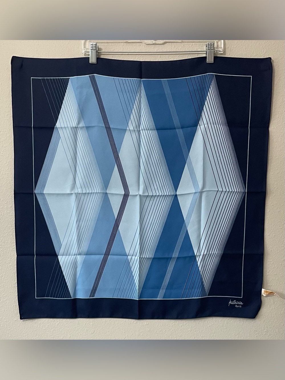 Patricia Paris Vintage Blue Geometric Square Scarf Made in Japan